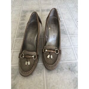 ANNE KLEIN iflex TYBALT Tan Suede High Heel Platform Pump Shoes Size 8.5M